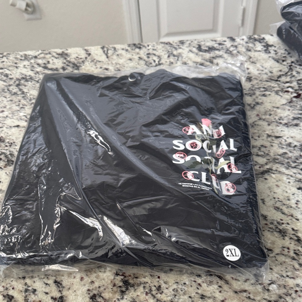 Anti Social Social Club Black Tee hoodie with White and Pink Logo